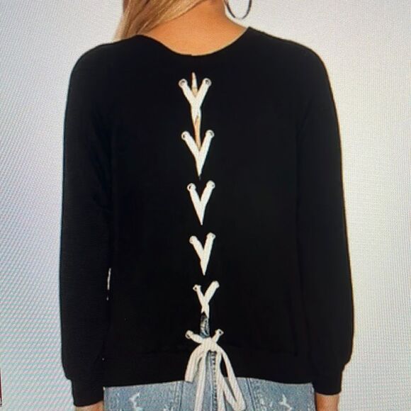 New! Monroe Lace Up Black Sweatshirt NWT Size XS - Picture 1 of 10